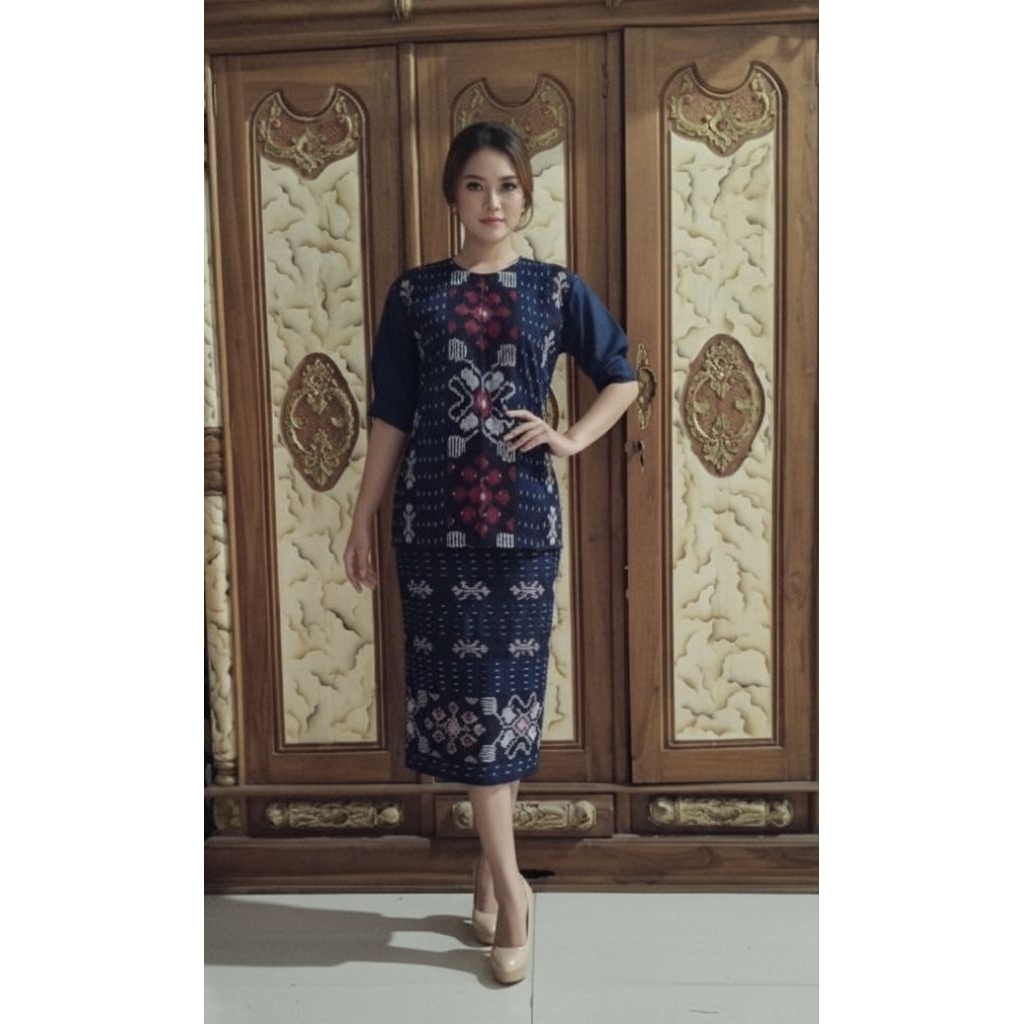 BAJU TENUN BAJU SETELAN BLUS LENGAN TOYOBO SET ROK SPAN BAJU SETELAN TENUN BAJU TERBARU HANIFA MODER