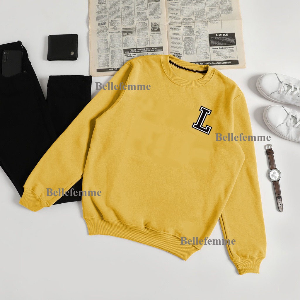 sweater lengan panjang huruf L vartisy inisial cewek cowok unisex l xl xxl switer wanita kaos oblong