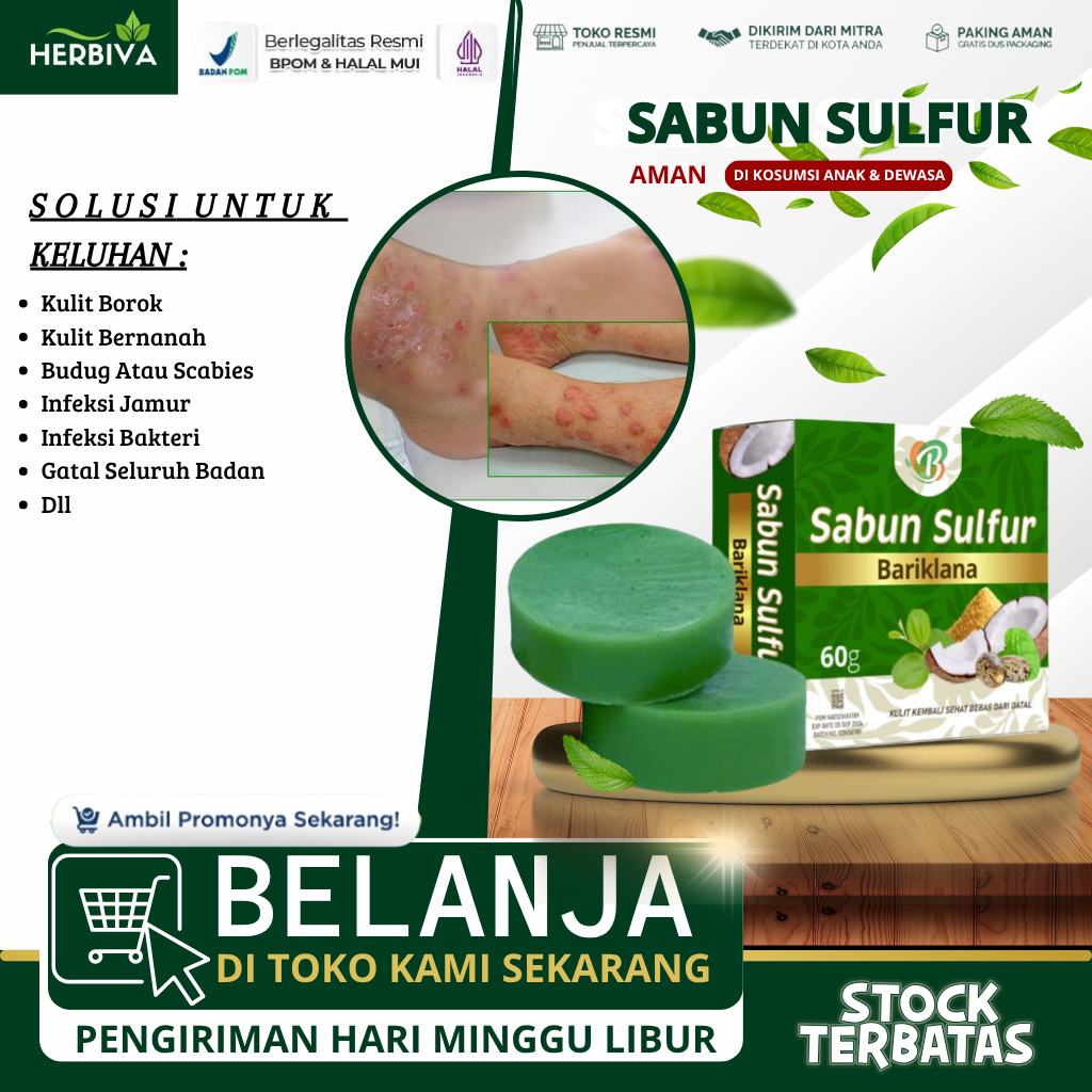Sabun Sulfur - Obat Scabies Kulit Borok Bernanah Cenang Budug Untuk Seluruh Badan Sabun Kulit Borok 