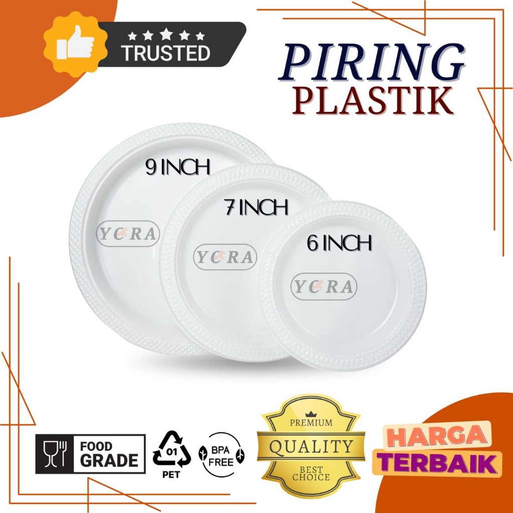 [50 Pcs] Piring Plastik Food Grade Tebal Murah / Piring Sekali Pakai / Piring plastik 6 Inch / 7 Inc