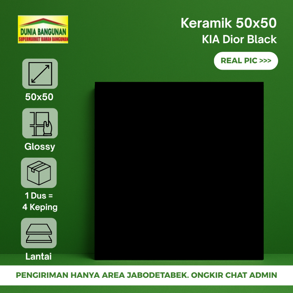 Keramik 50x50 Hitam Polos Glossy KIA Keramik Lantai Hitam Glossy