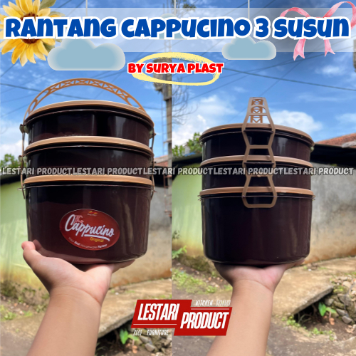 [3 pcs] Rantang Plastik Capuccino 3 Susun 3 Liter 4 Sekat bagian atasnya | Wadah Hajatan | rantang B