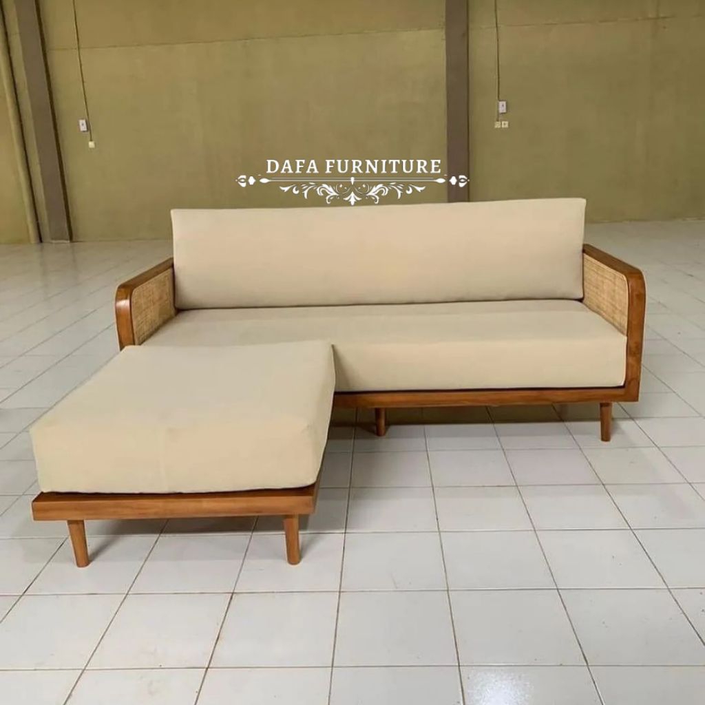 Sofa Minimalis Kayu Jati / Kursi Sudut Kayu Jati Rotan