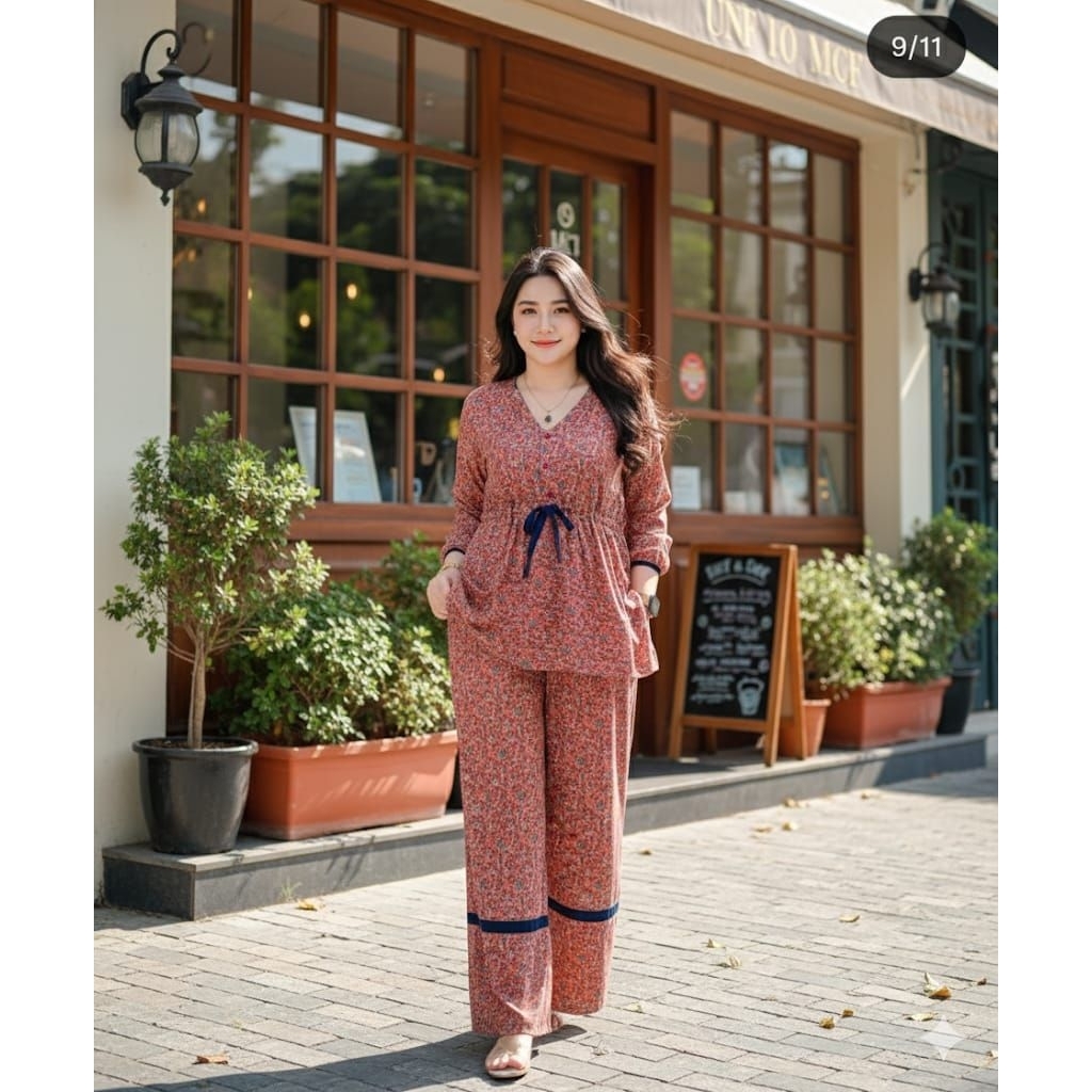 setelan rayon celana panjang |  one set panjang | setelan celana
