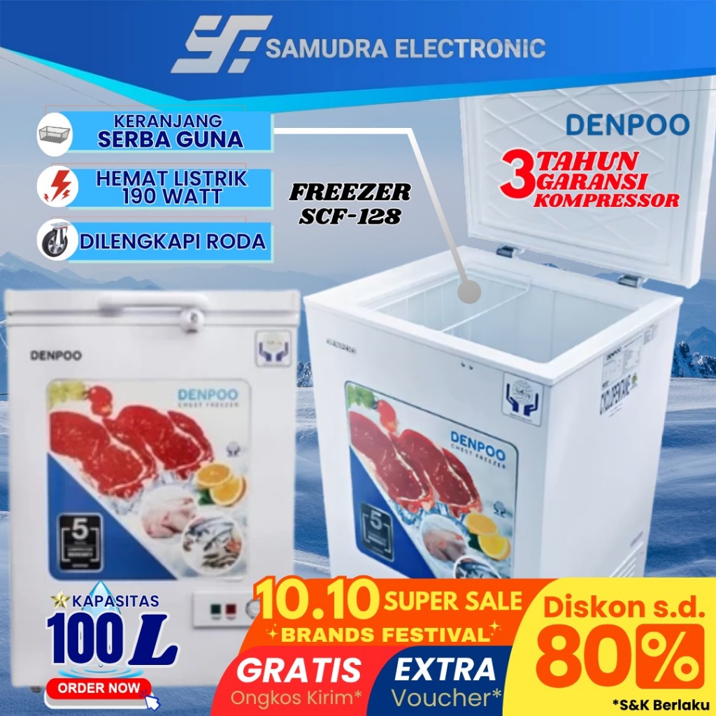 Chest Freezer Box 100 Liter Denpoo SCF 128 CG Food Frozen