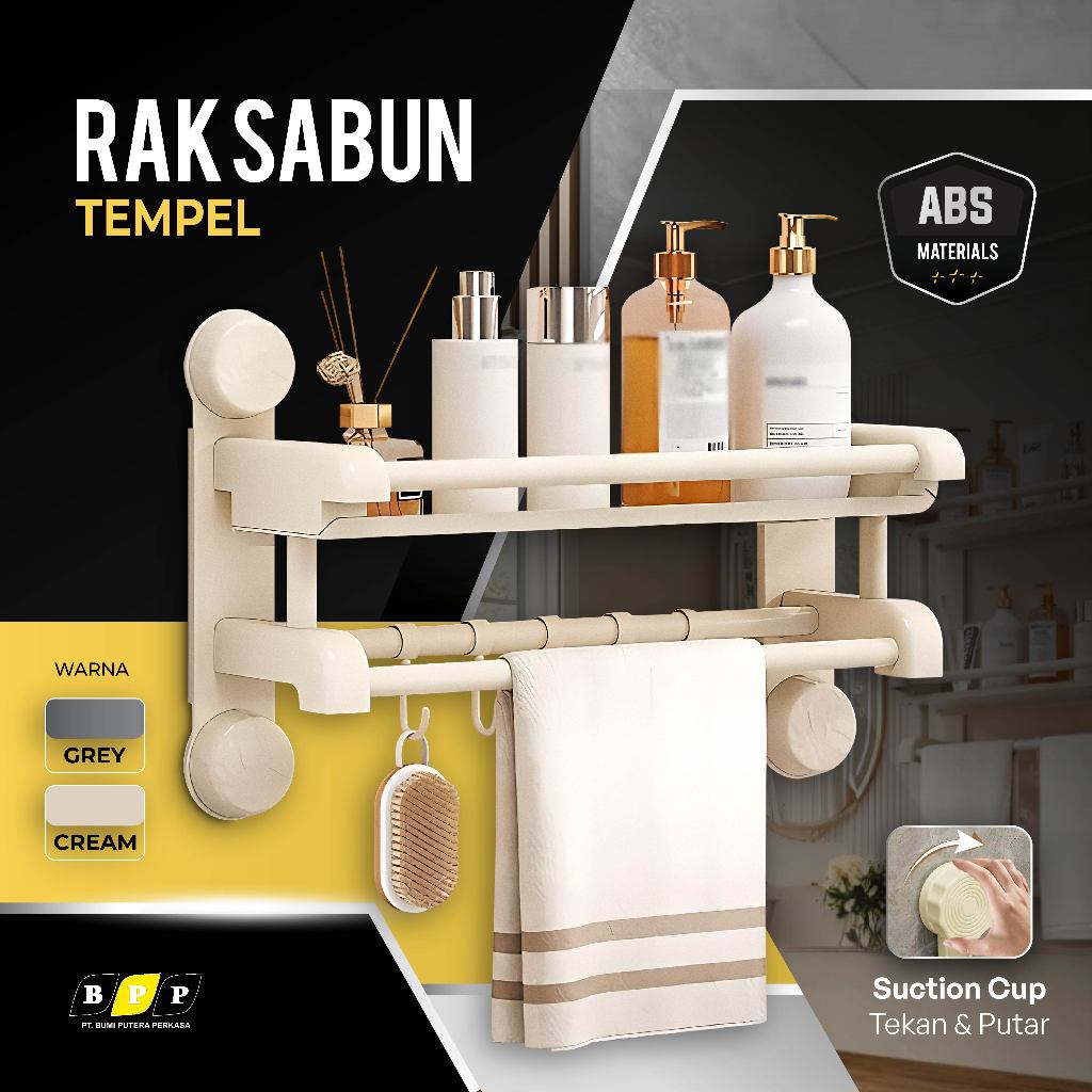 Rak Gantung Kamar Mandi Tempel Tembok Vacum Tanpa Bor 40cm | Rak Sabun Rak Handuk Rak Shampoo