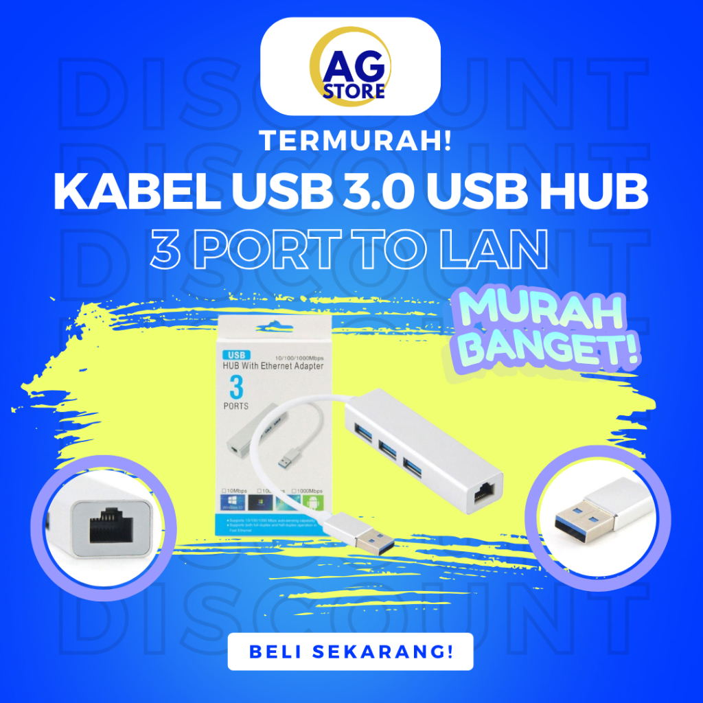 TERMURAH KABEL USB TO LAN + USB HUB 3 PORT