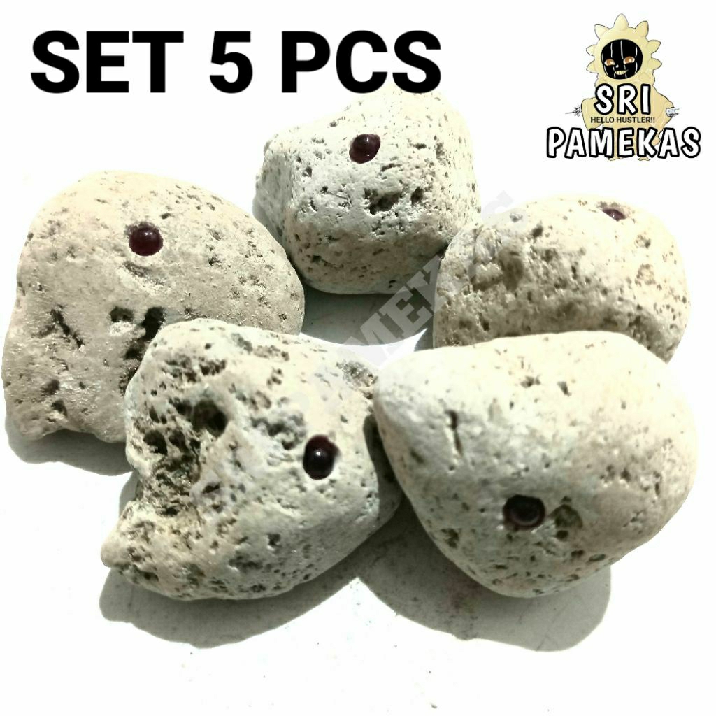 Set 5 Pcs Batu Permata  Merah Delima Nitis Batu Alami Garnet Merah Dalam Batu