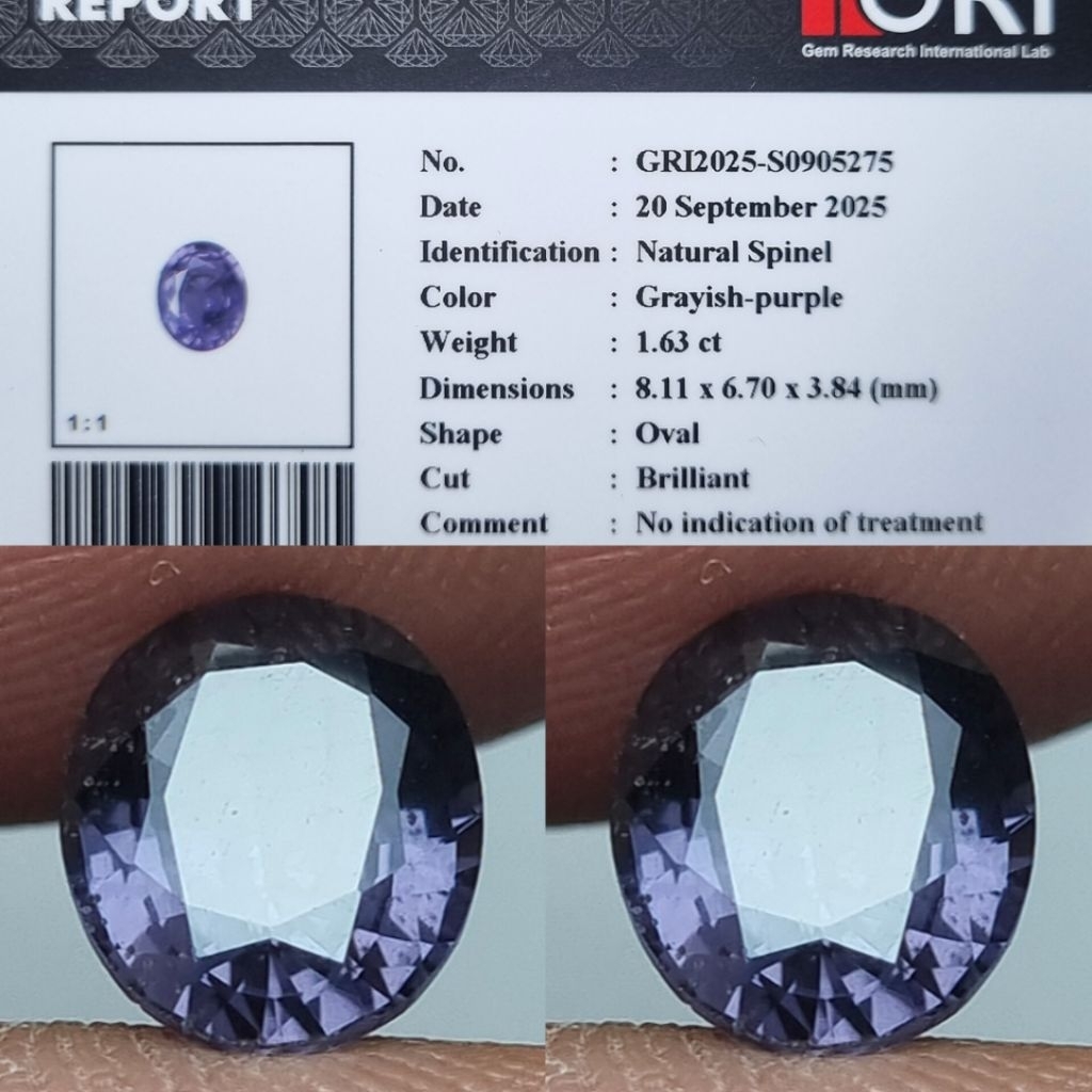 Hot Item Nice Color Natural Spinel 1.63 Cret No Heated Id.card GRI.lab