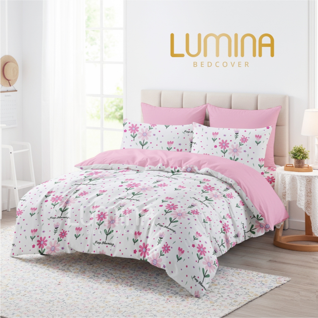 Lumina Bedcover - Sprei & Bedcover Set Pink Daisy Mix Pink - Ukuran Lengkap 140x200/180x200/160x200/