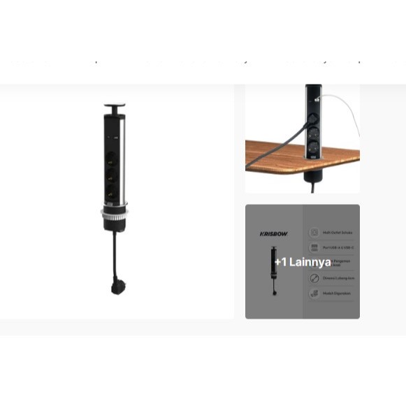 Krisbow Stop Kontak Tanam Meja Ekstensi 3 Socket Usb A & C