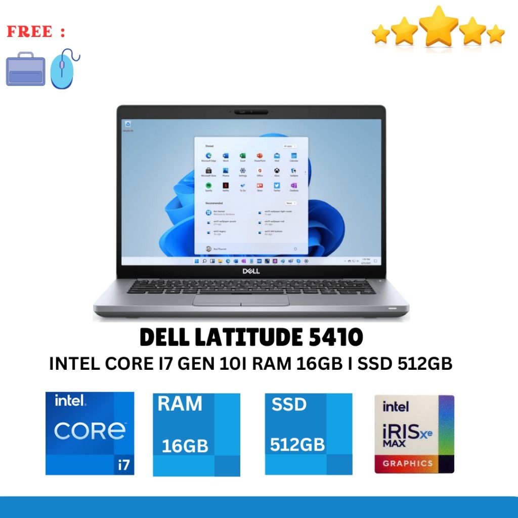 LAPTOP DELL LATITUDE 5410 CORE I5 & I7 GEN 10 16GB SSD 512GB NVME BERGARANSI