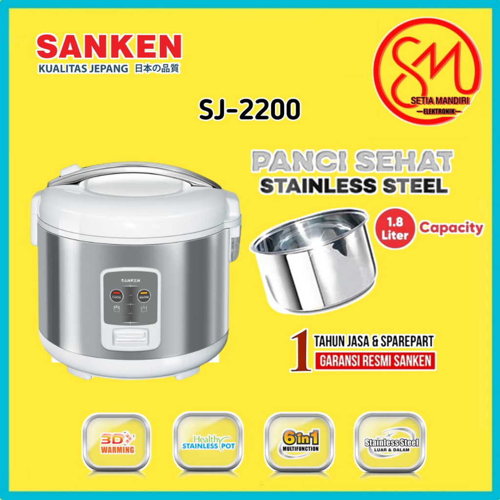 Sanken Rice Cooker 1.8 L SJ-2200 Magic Com Silver