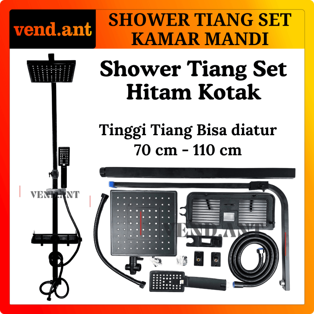 Shower Tiang Set Kamar Mandi Tiang Kotak Hitam Black
