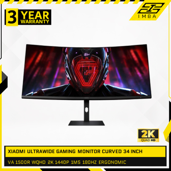 XIAOMI ULTRAWIDE GAMING MONITOR CURVED 34 INCH G34WQI VA 1500R WQHD 2K 1440P 1MS 180HZ ERGONOMIC