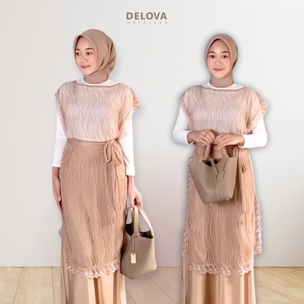 Delova Wardrobe - SELENA OUTER Casual Modern Cantik Premium Outfit Atasan Wanita Outer Rompi Tali Renda Luaran Baju Pakaian Tulle Tile Lace cantily Viral Lebaran Raya Kebaya Kondangan Wisuda Kekinian Simple Elegan Vest