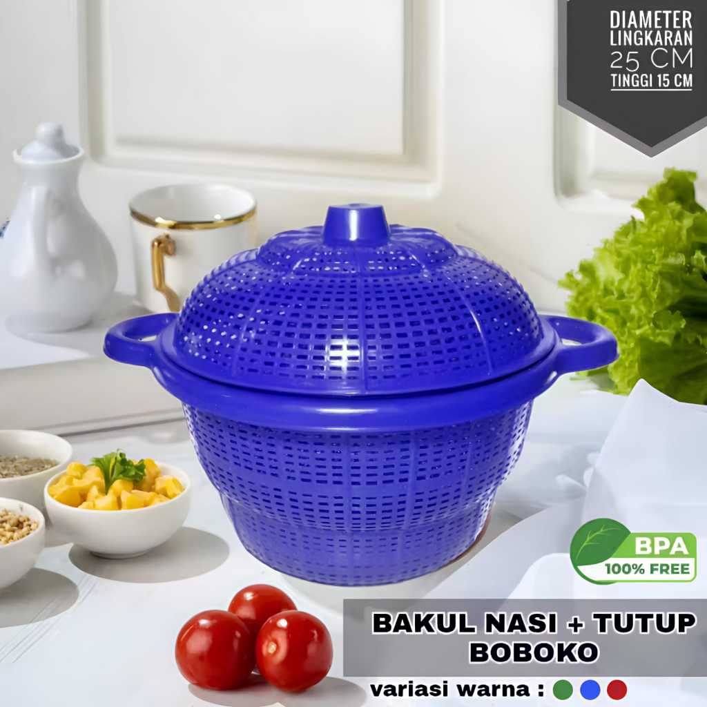 Bakul Nasi Plastik Boboko Dengan Tutup Praktis Bakul / Wakul / Boboko / Sangku Nasi +Tutup Plastik B