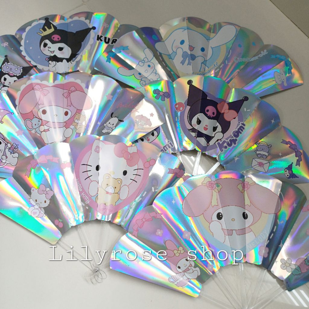 Kipas tangan lipat hologram san*** MY MELODY CINNAMOROLL KUROMI POMPOMPURIN