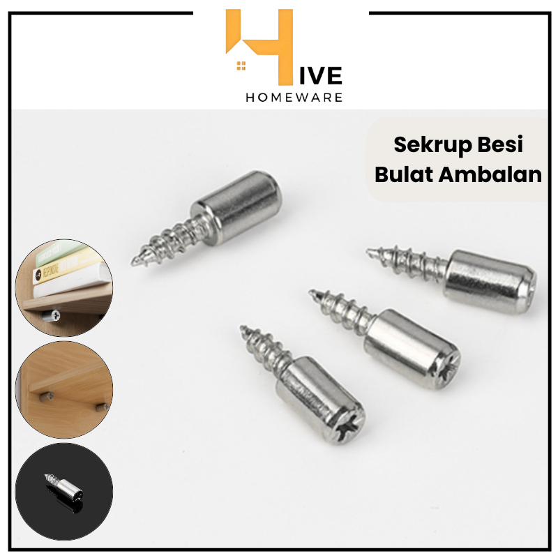 HIVE Ambalan Kayu Besi Bulat Sekrup Siku Penyangga Rak Lemari / Ambalan Kaca Bulat / Ambalan Triplek