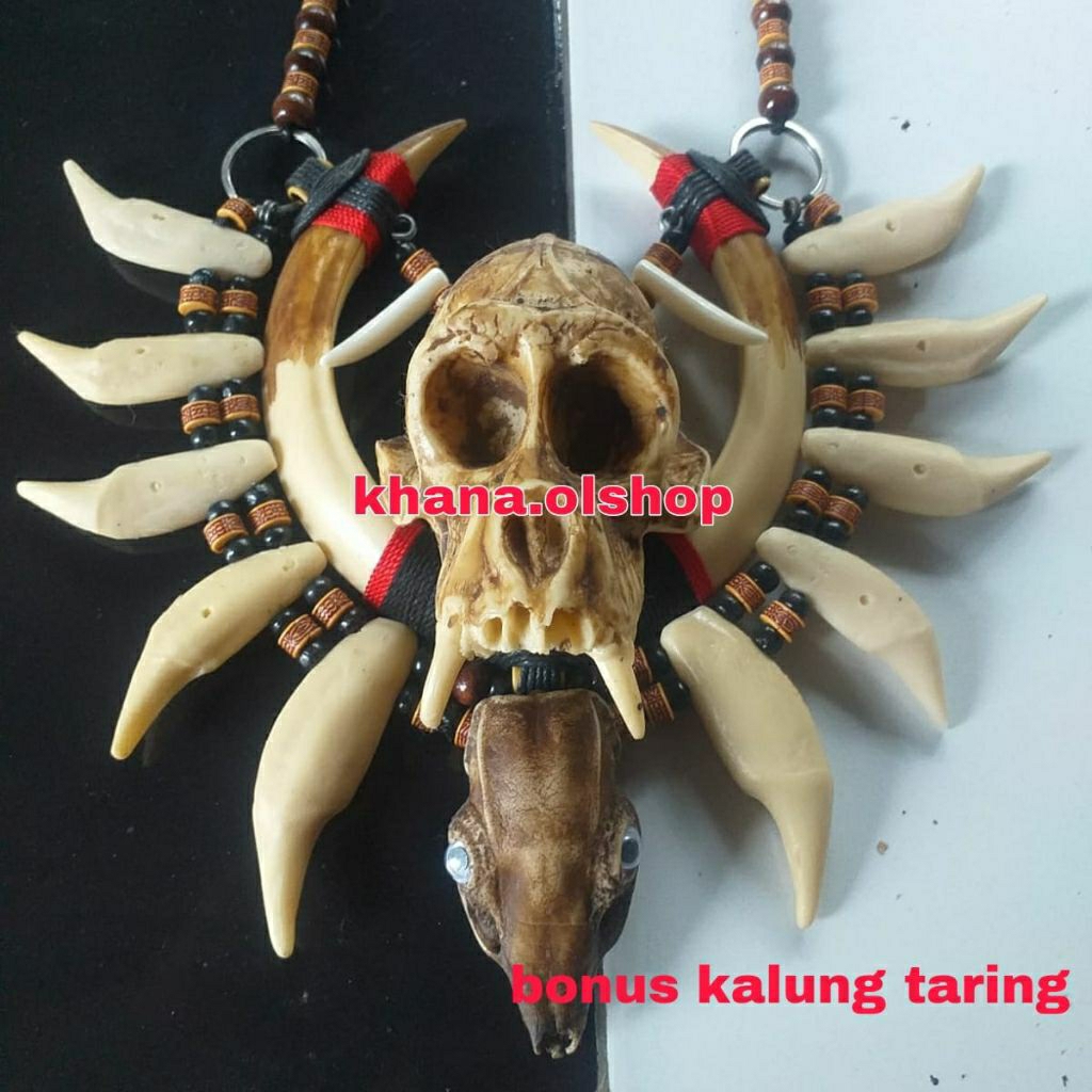Kalung Taring Babi Kombinasi Taring Macan Etnik Dayak Kalimantan