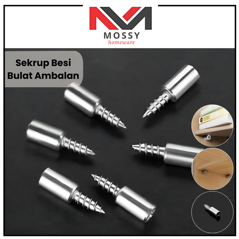 MOSSY Ambalan Kayu Besi Bulat Sekrup Siku Penyangga Rak Lemari / Ambalan Kaca Bulat / Ambalan Triple