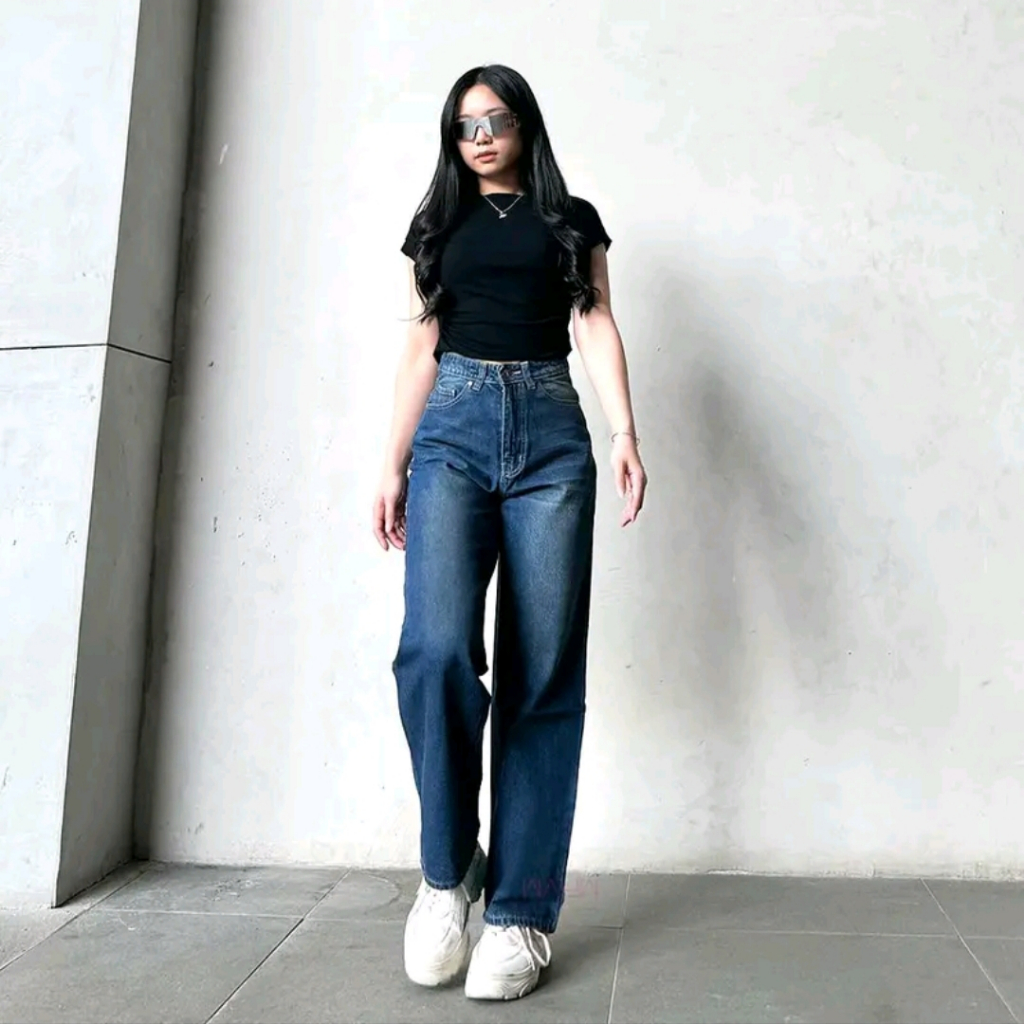 Celana jeans wanita highwaist loose kekinian model korean style - Celana jeans kulot wanita / Highwa