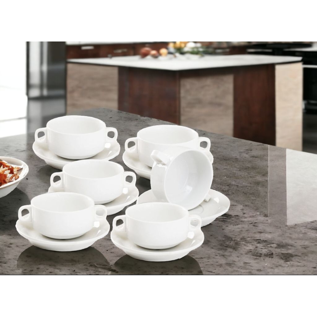 Mangkok Zuppa Soup, set perangkat makan Vicenza berupa 1 mangkuk Vicenza dan 1 piring tatakan atau l