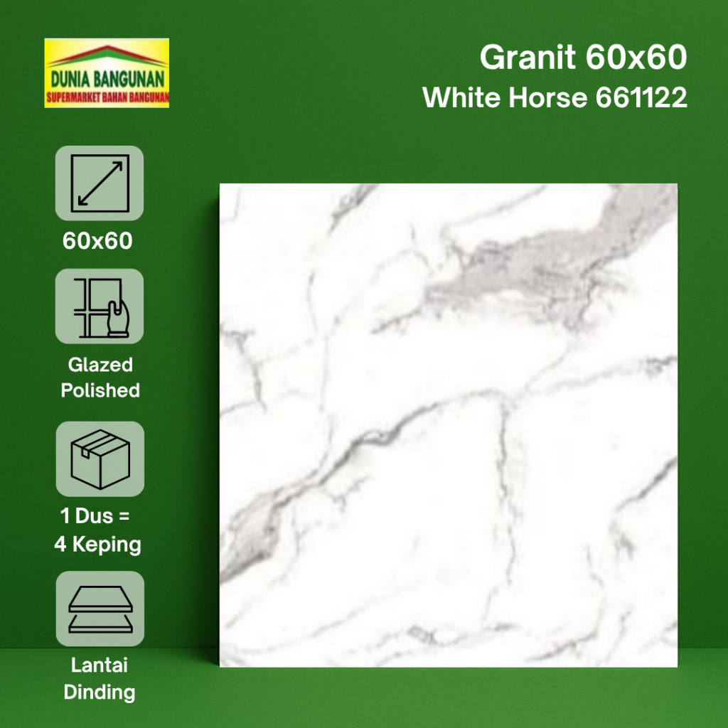 Granit 60x60 Lantai White Horse 661122 Caribbean Granit Lantai Glossy Putih Corak Abu