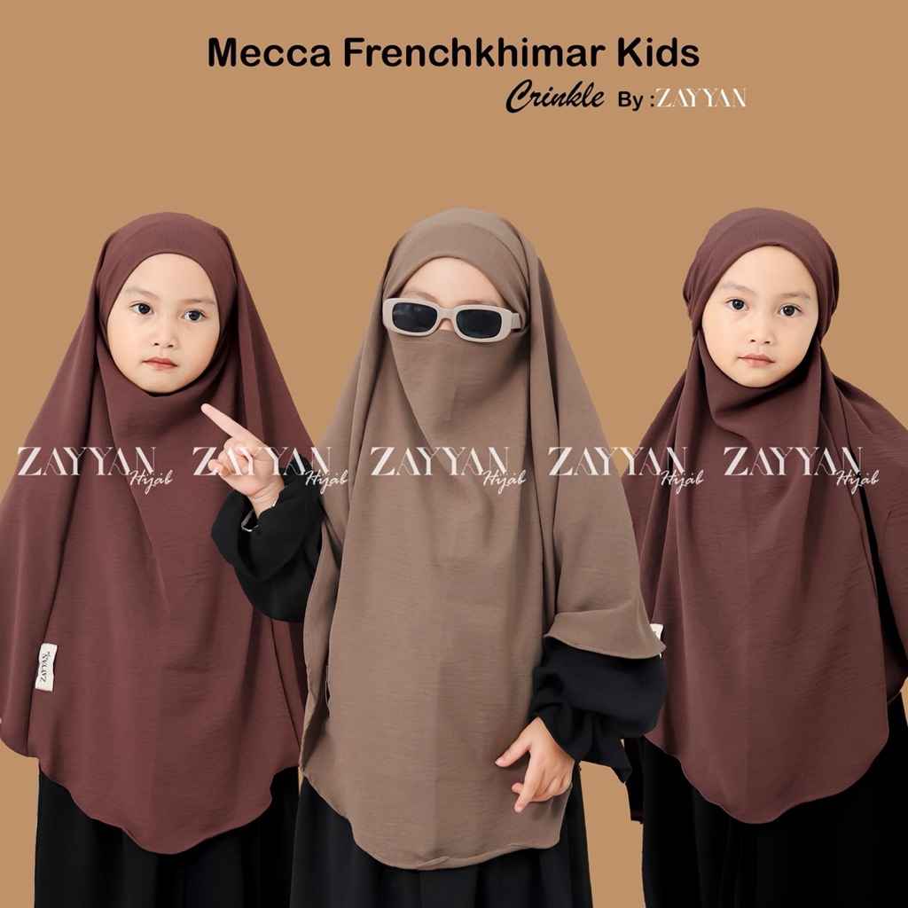 ZAYYAN. Mecca Kids French Khimar Anak Crinckle usia 3-10thn bergo syari