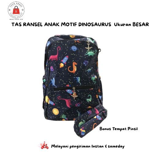 TAS RANSEL ANAK MOTIF DINOSAURUS Ukuran BESAR BONUS TEMPAT PENSIL