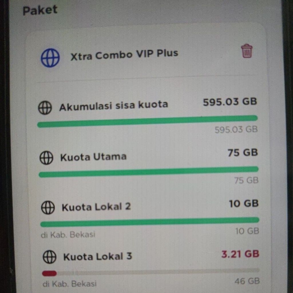 XL VIP 90% Akumulasi 595GB dan 182GB