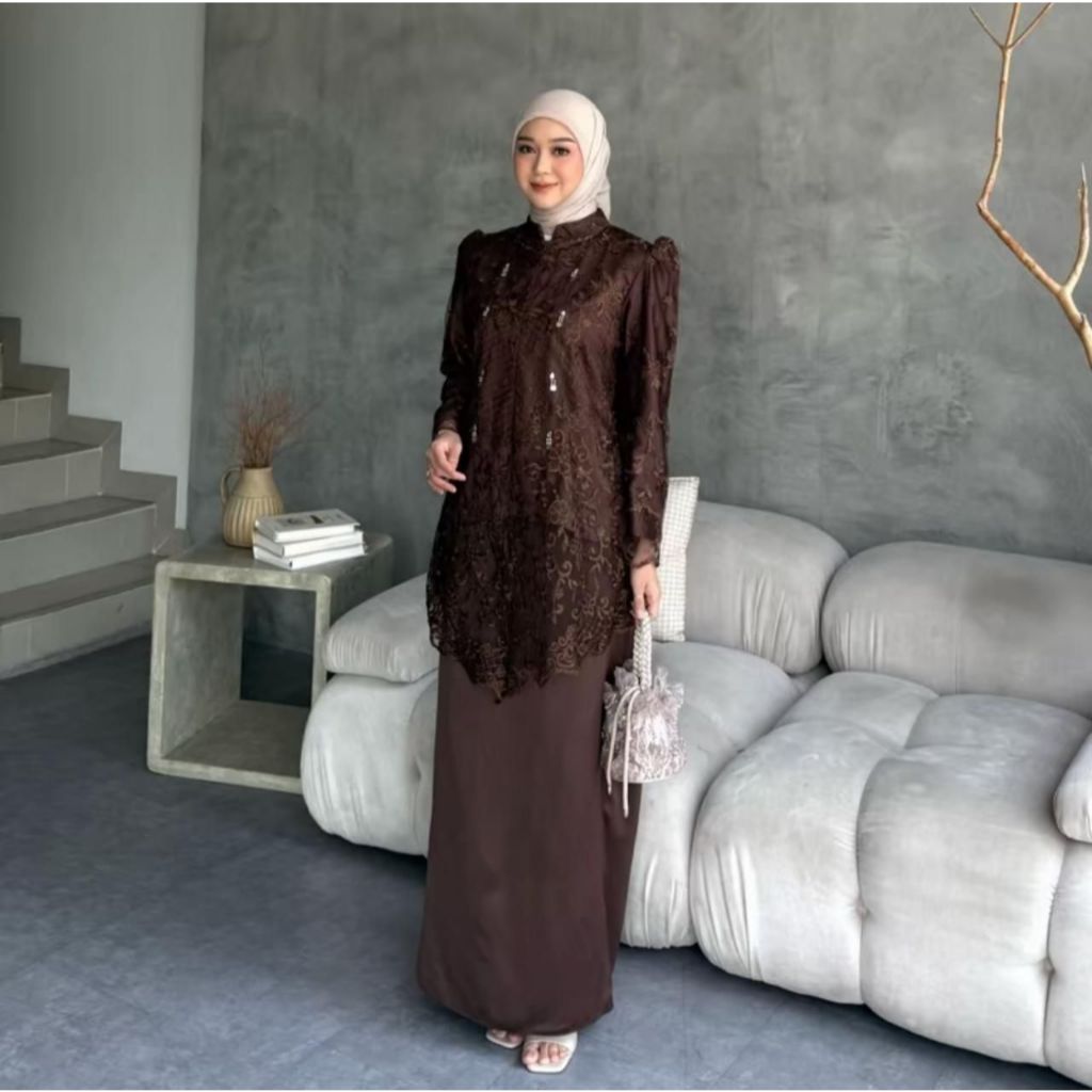 Jenna Dress Silk Kombinasi Brukat Tile Safto Premium Baju Brokat Kondangan Wanita Model Kekinian OTD