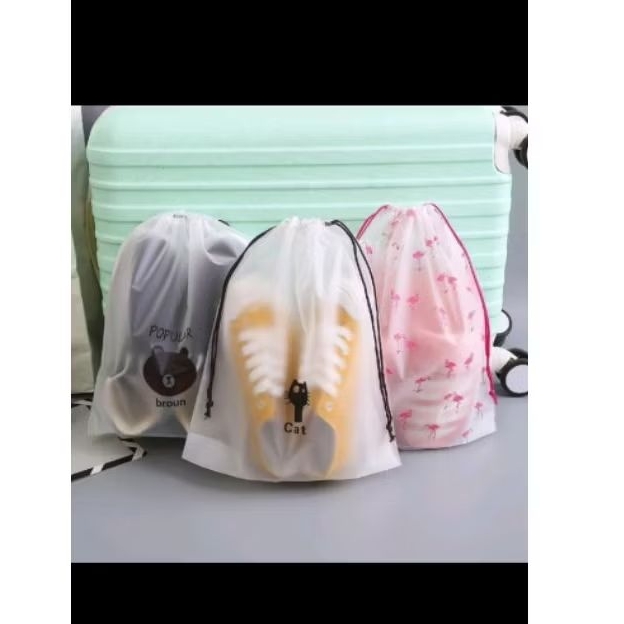 Kantong plastik pouch serut organizer portable tempat tas sepatu sabun tas traveling outdoor