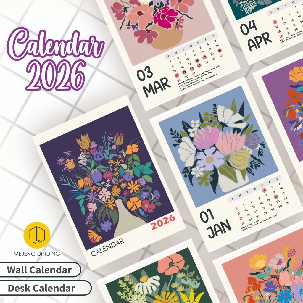 Kalender Dinding Aesthetic 2026 / Kalender Meja Aesthetic 2026 / Kalender Tempel Aesthetic 2026 / Ka
