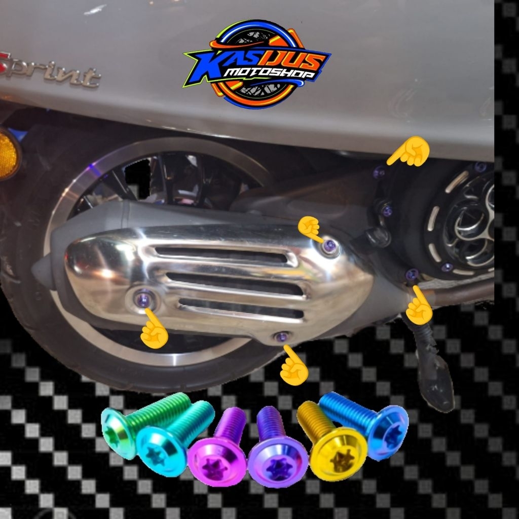 baut tameng knalpot vespa titanium baut knalpot ke arm vespa titanium satu set 5 biji
