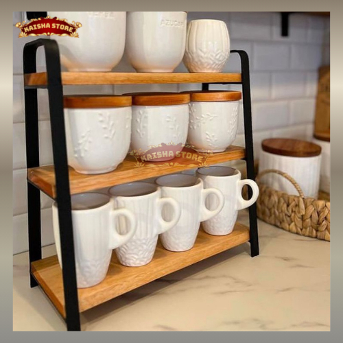 Rak Kayu Ambalan Dapur Minimalis Susun 3 untuk Bumbu & Peralatan Dapur