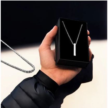 Kalung Titanium Pria rantai Sisik Liontin Balok Kotak / kalung Bandul Kotak Pria bonus cincin pria