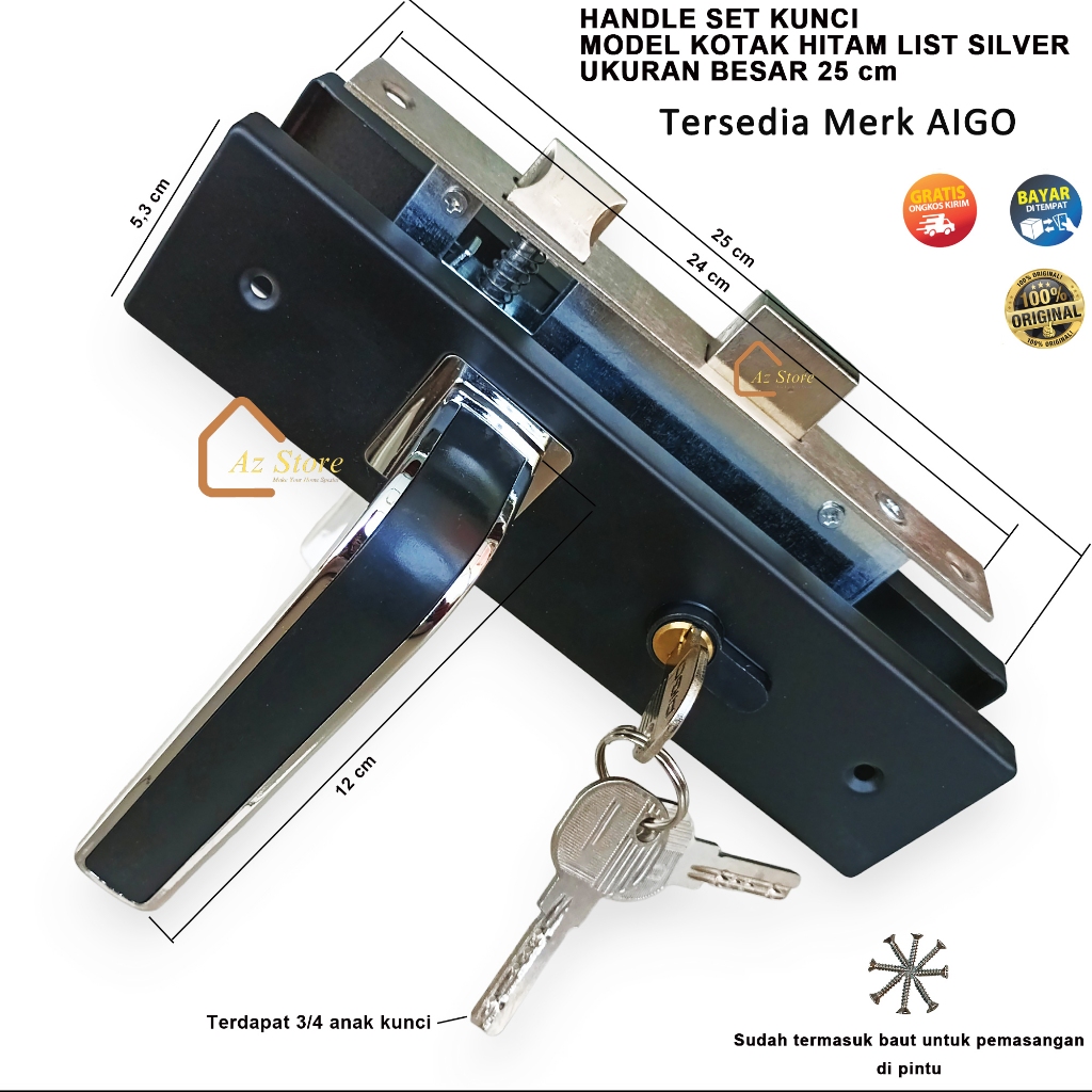 TERLARIS Kunci Pintu Rumah Ukuran Besar 25 cm Set Body Kunci Sedang 20 cm