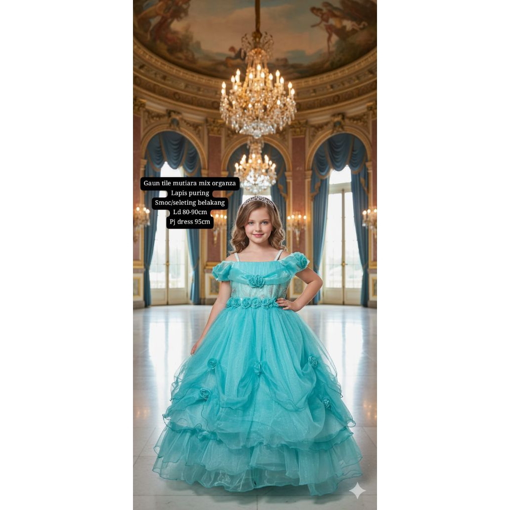 Gaun Pesta Anak Perempuan Dress Tile Organza / Baju Ulang Tahun Anak Cewek Mewah