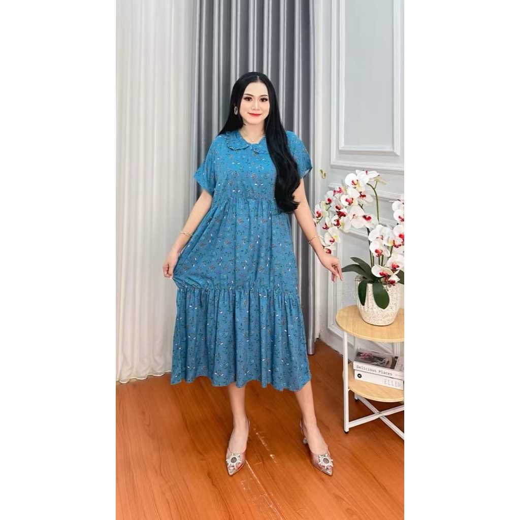 [[NEW]]Midi Dres  Motif Bunga Kekinian//midi dres jumbo//gamis jumbo//midi dres terbaru