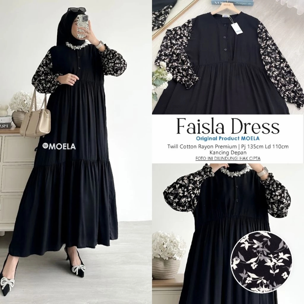 Mahaska | SET MIDI DRESS GAMIS KOMBINASI TWILL COTTON RAYON PREMIUM ADEM TEBAL NYAMAN BY MOELA