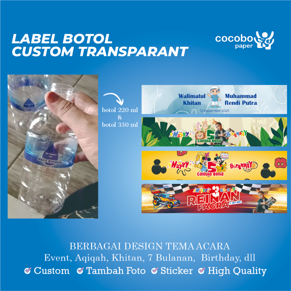 Label Botol Air Mineral Custom Desain / Label Botol Ultah / Label Botol Khitan / Label Botol 7 Buala