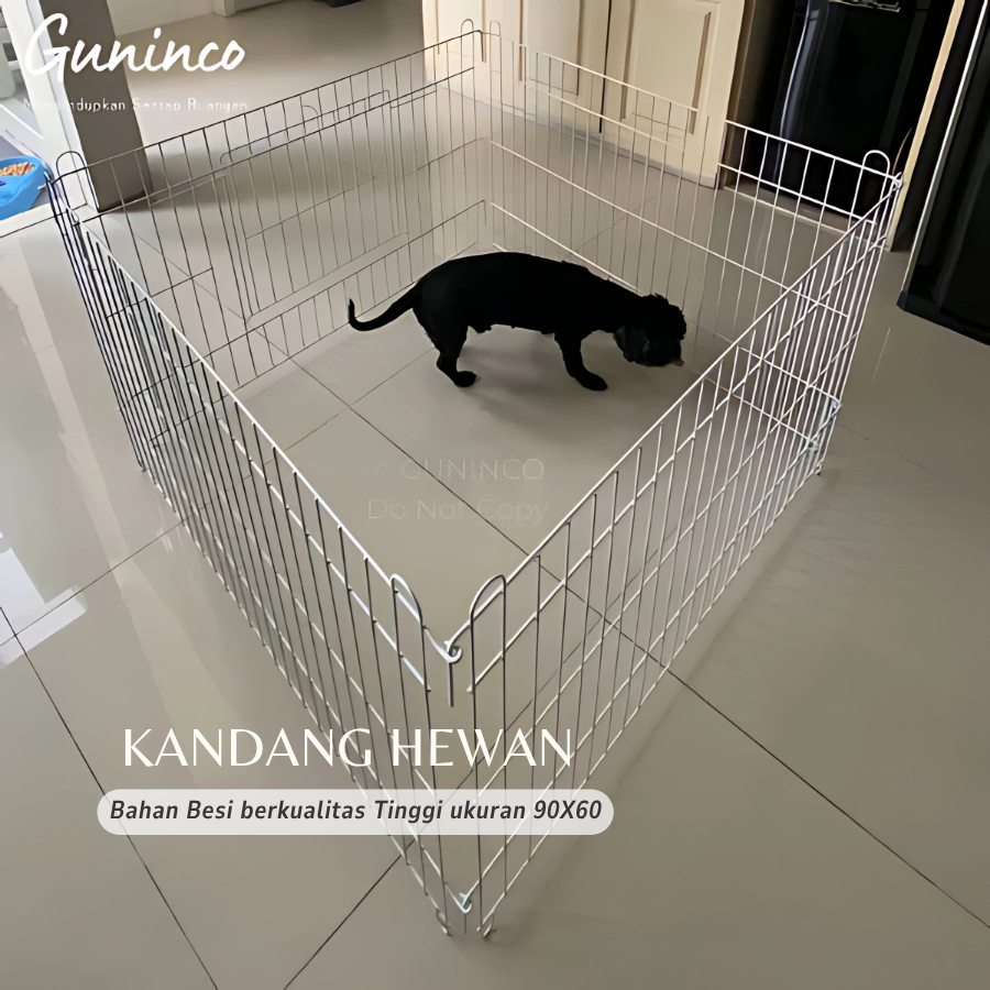 LCI Kandang Hewan 90x60 Pagar Anjing Kucing Kelinci Besi Hitam Putih Size XL Besar