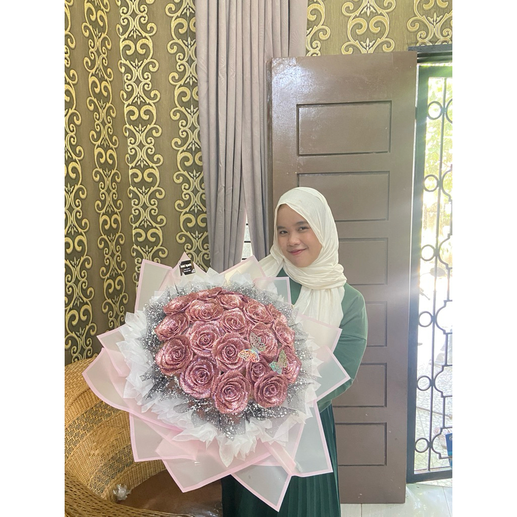 (BA KDB034) instan (20 bunga besar)buket bunga satin/buket bunga satin/ buket viral