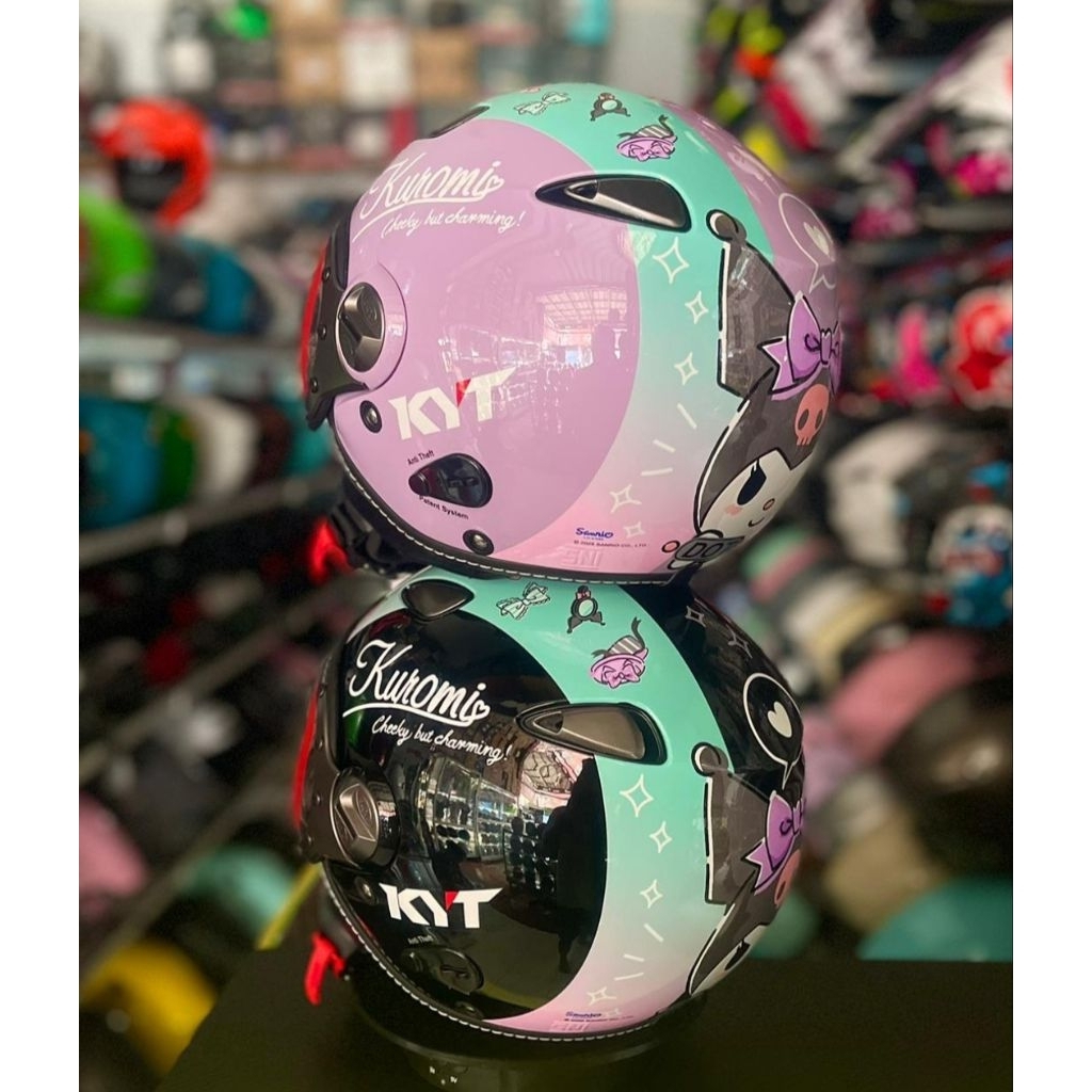 Helm Retro KYT ELSICO Motif Sanrio Kuromi Retro Classic Half Face Ramah untuk hijab