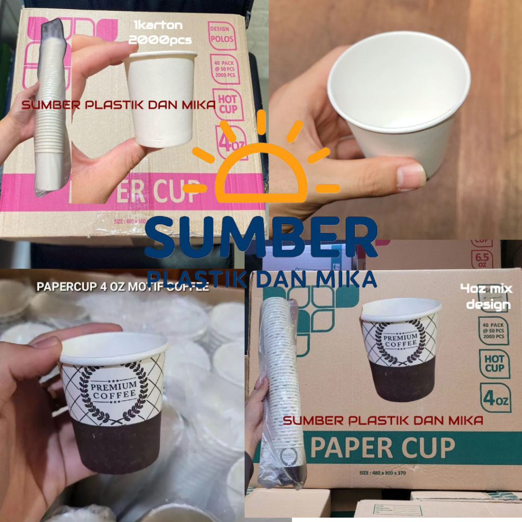 [ 1 karton 2000pcs ] Paper Hot Cup 4OZ Motif Mix Gelas Kertas / Paper Cup 4 OZ Polos 120 ml