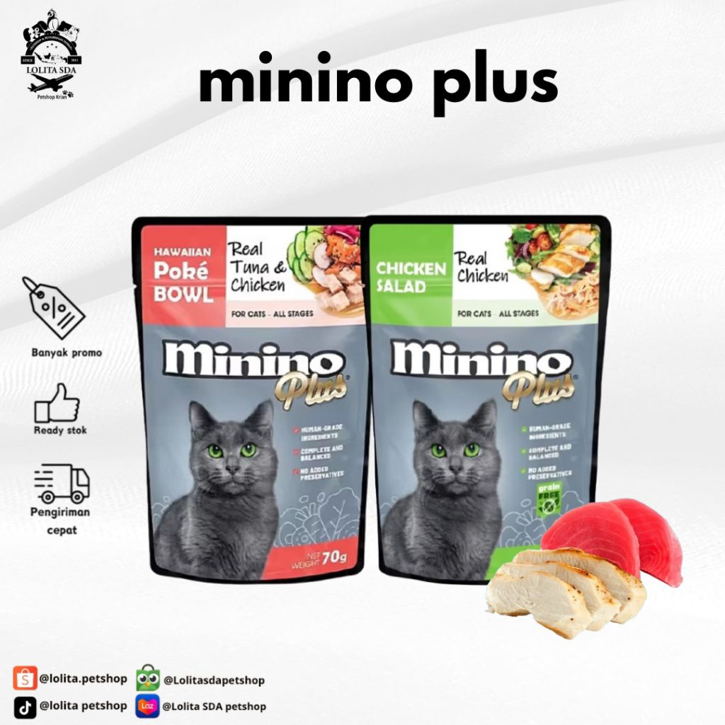 Jual makanan kucing minino plus wet food sachet