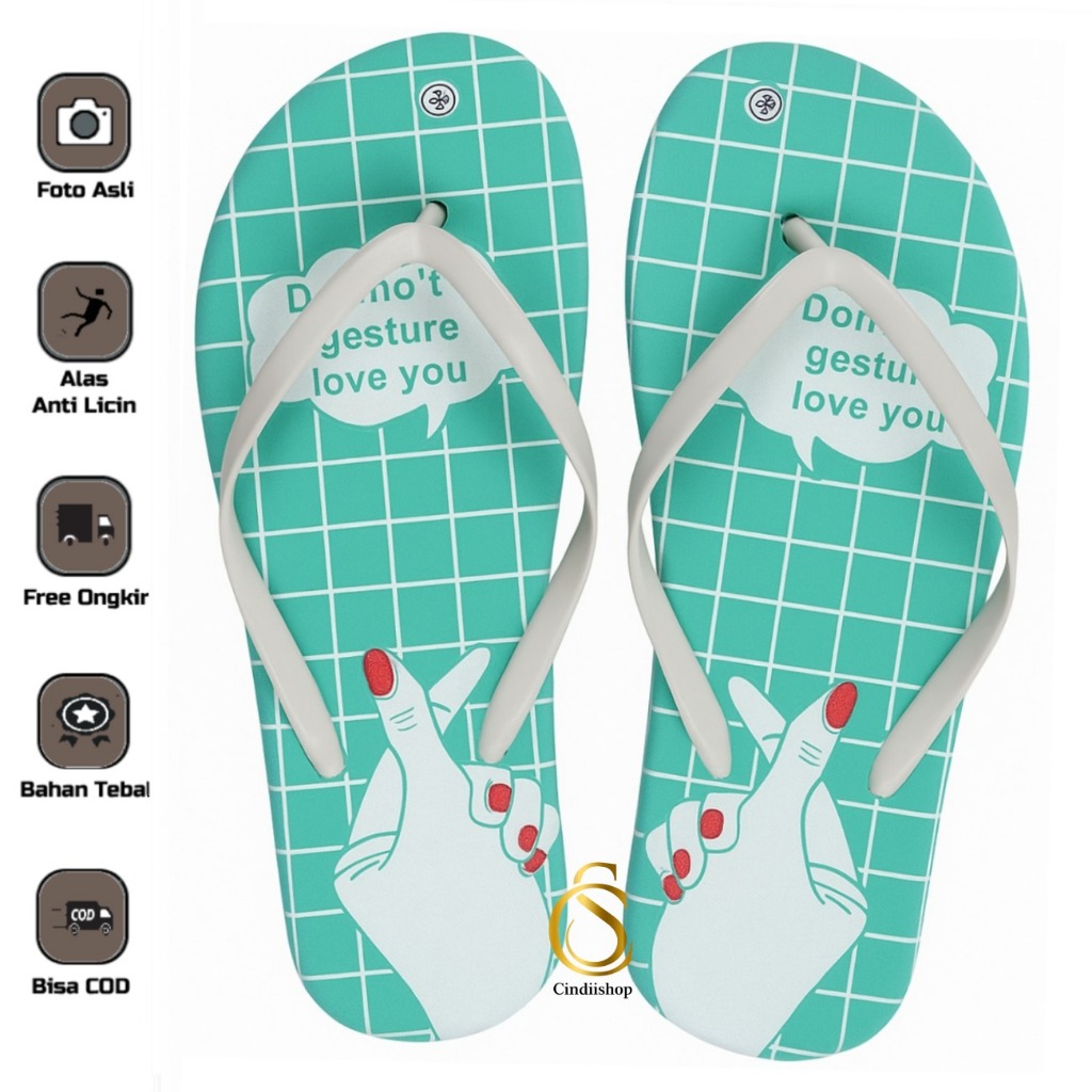 SANDAL JEPIT Wanita MOTIF TANGAN Sendal SPON Rumah LOVE SARANGHEYO KOREA