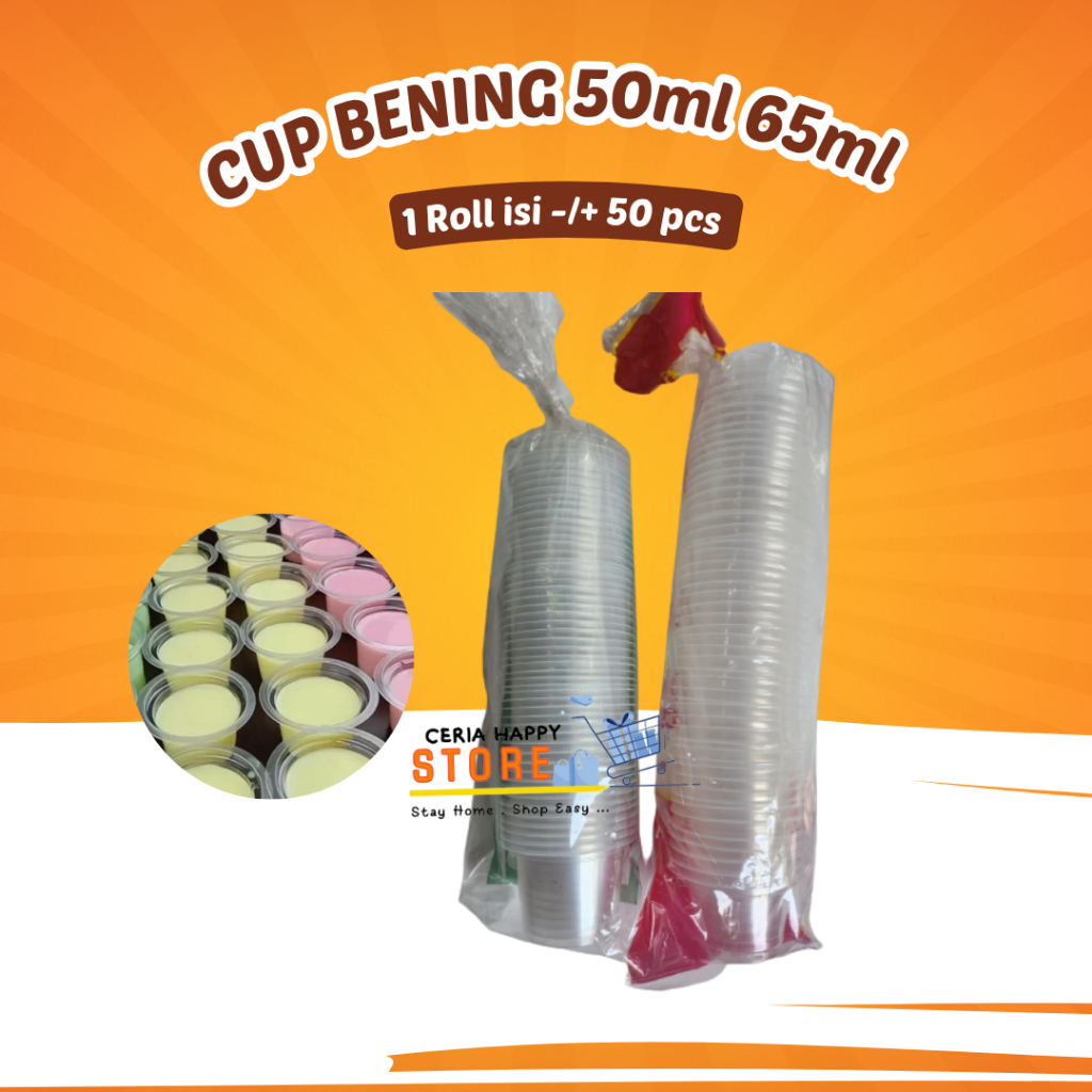 CERIA - Gelas Plastik Bening 50ml 65ml l Cup Pudding Jelly Agar Agar Es Krim Plastik Kecil 50ml 65ml