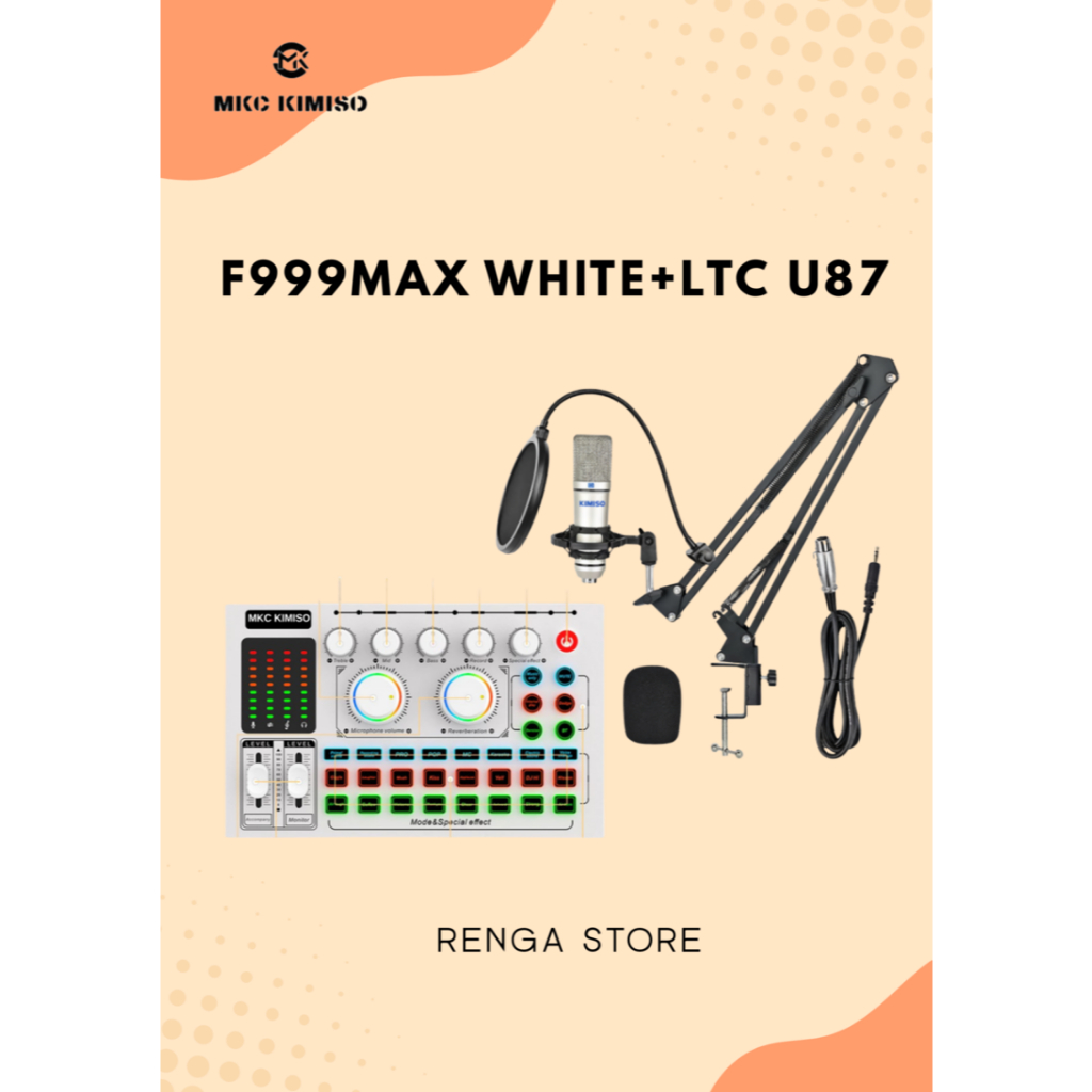 Paket Lengkap Soundcard F999MAX WHITE+U87 Mic